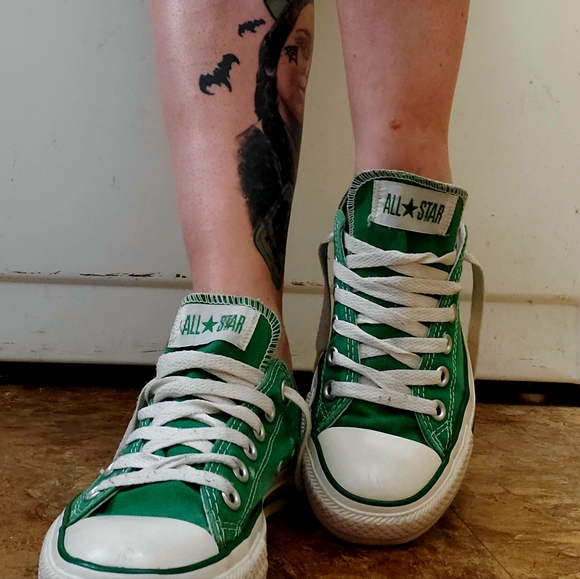 Well Loved Converse All Star Low Top Green Canvas Shoes M5 / W7 - Picture 4 of 16